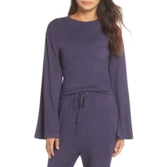 Nordstrom Kimono Sleeve Top Make + Model Purple Tie Back Stretch Knit Size Small - Picture 3 of 6